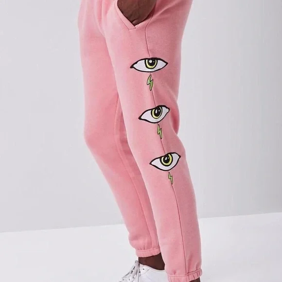 Forever 21 Mens Pink Embroidered Sweatpants, Size L - Picture 1 of 13